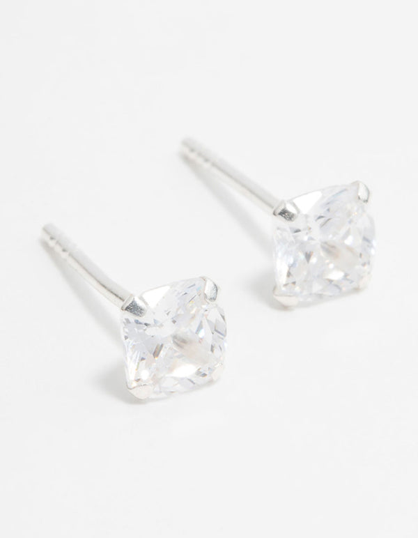 Sterling Silver Cushion Cut Diamante Stud Earrings
