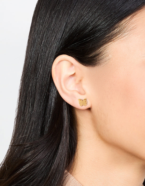 Waterproof Gold Plated Stainless Steel Butterfly Stud Earrings