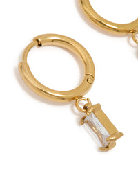 Waterproof Gold Plated Stainless Steel Baguette Diamante Huggie Earrings - link has visual effect only