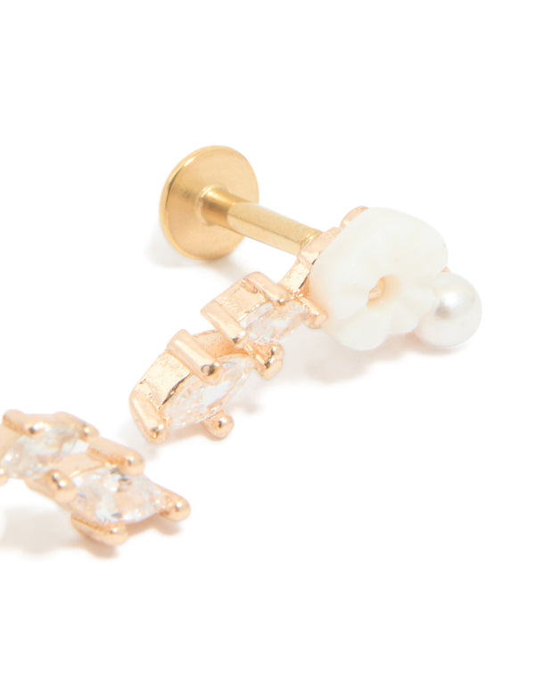 Gold Plated Surgical Flower Crawler Flat Back Studs