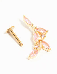 Gold Plated Surgical Steel Pink Diamante Vine Single Flat Back Stud - link has visual effect only
