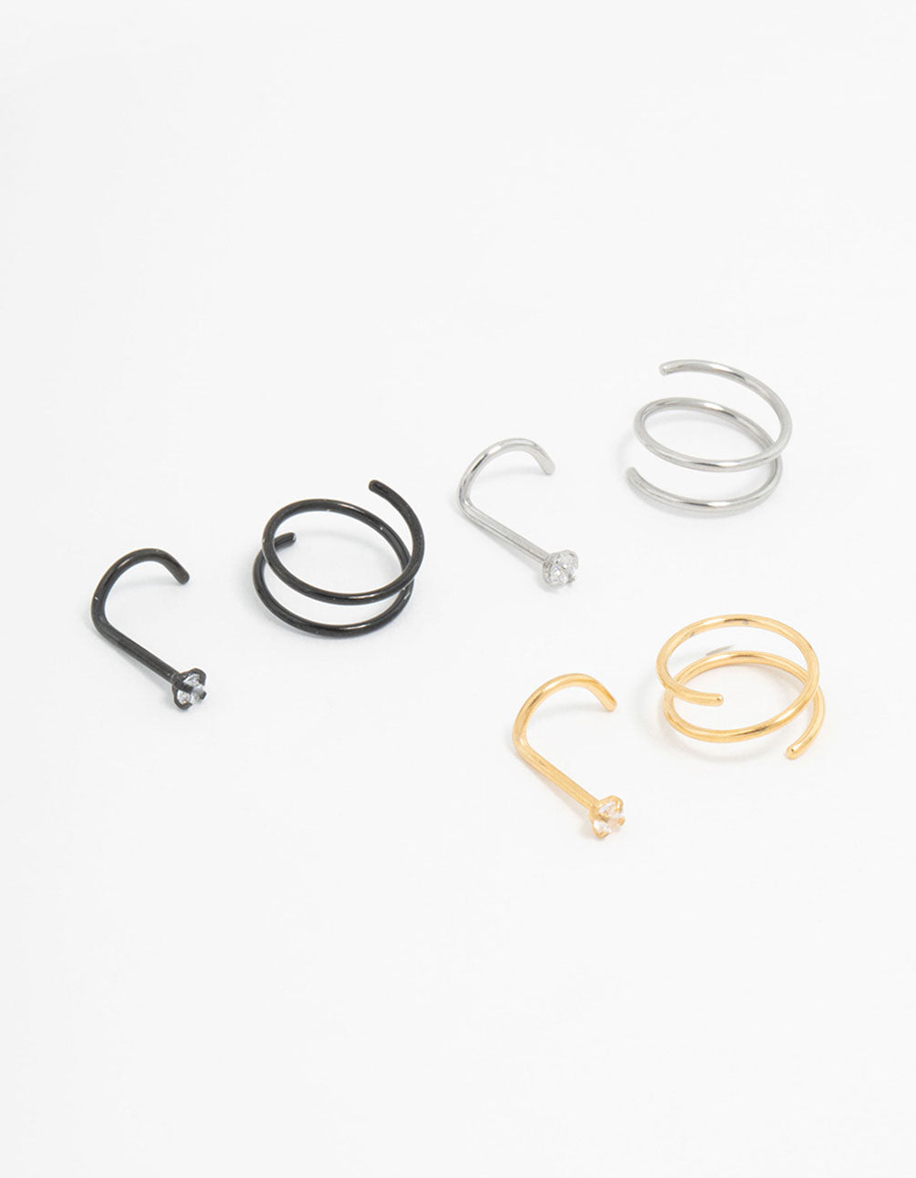 Mixed Surgical Steel  Nose Ring & Stud 6-Pack