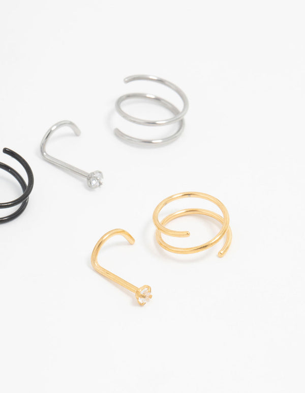Mixed Surgical Steel  Nose Ring & Stud 6-Pack