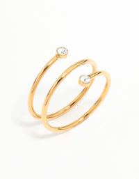 Beautifully designed waterproof gold plated stainless steel diamante coil ring side detail view - link has visual effect only
