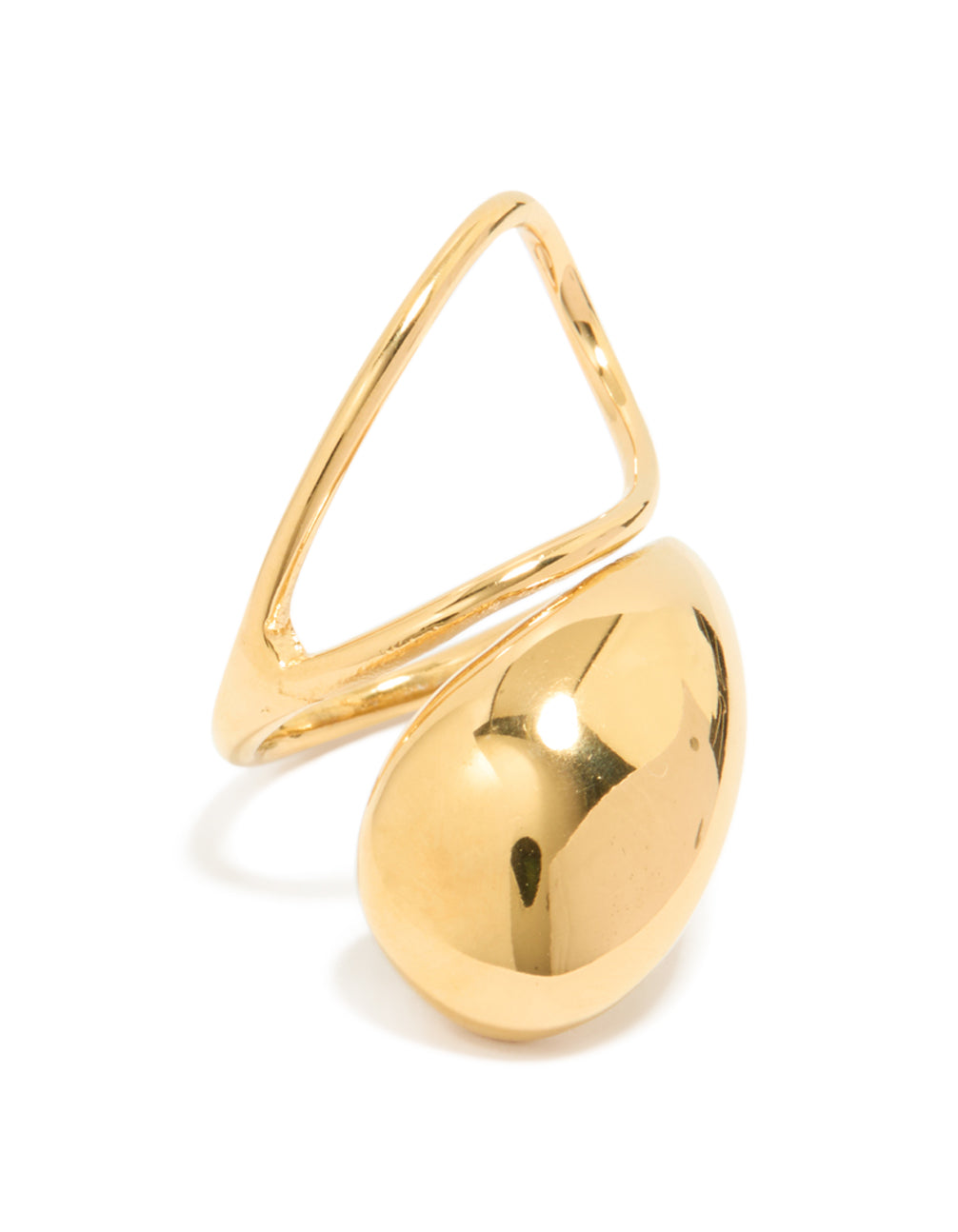 Showcasing a waterproof gold plated stainless steel loop outline wrap ring with chunky styling front view