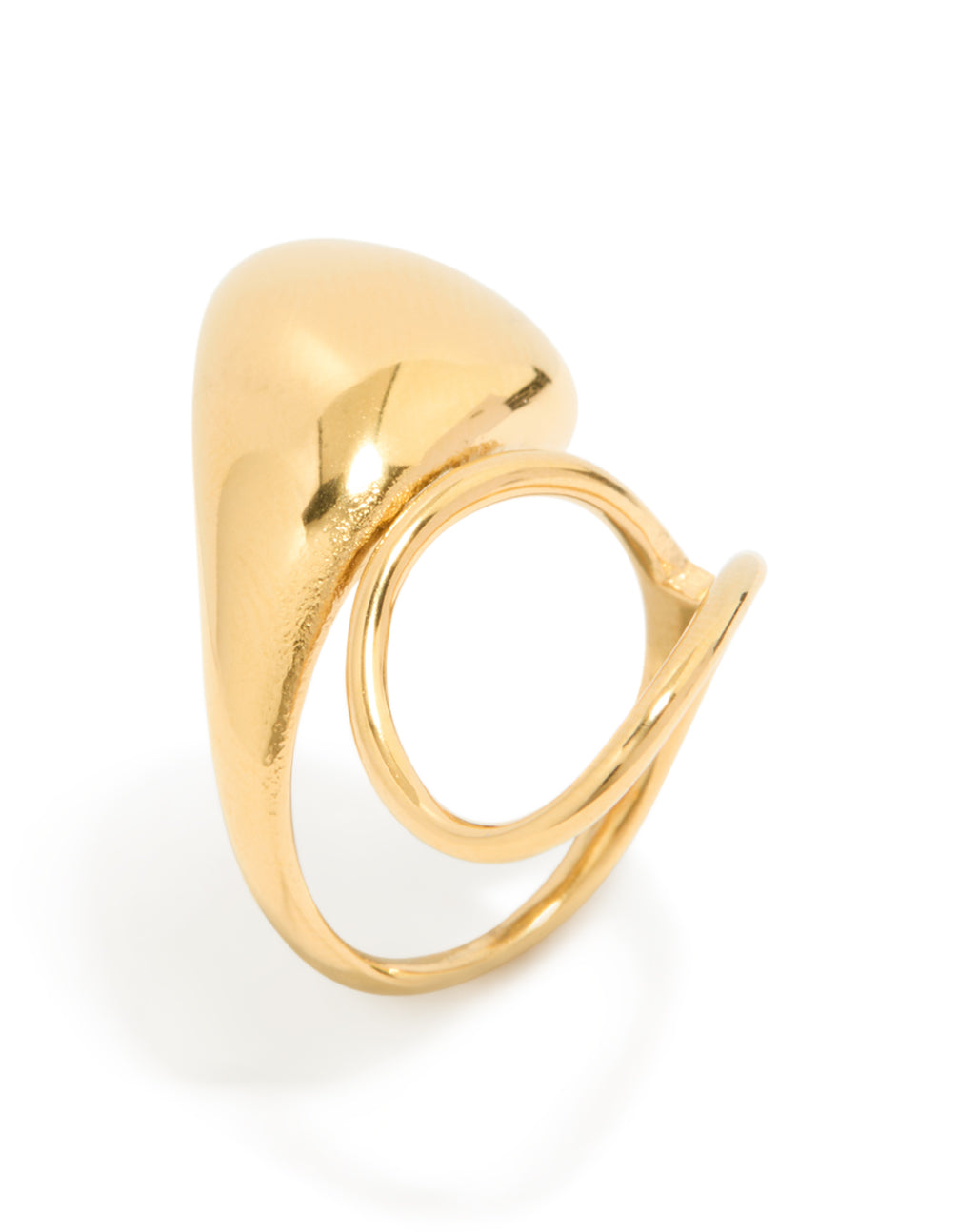 Featuring a waterproof gold plated stainless steel loop outline wrap ring with chunky styling side detail view