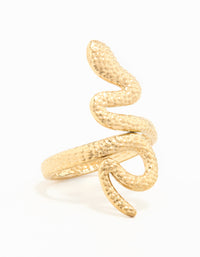 Waterproof Gold Plated Stainless Steel Textured Snake Wrap Ring - link has visual effect only