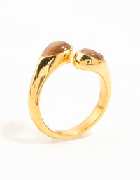 Crafted from waterproof gold plated stainless steel with double pear cut stones side detail view - link has visual effect only