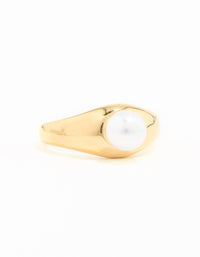 Waterproof Gold Plated Stainless Steel Fine Pearl Signet Ring - link has visual effect only