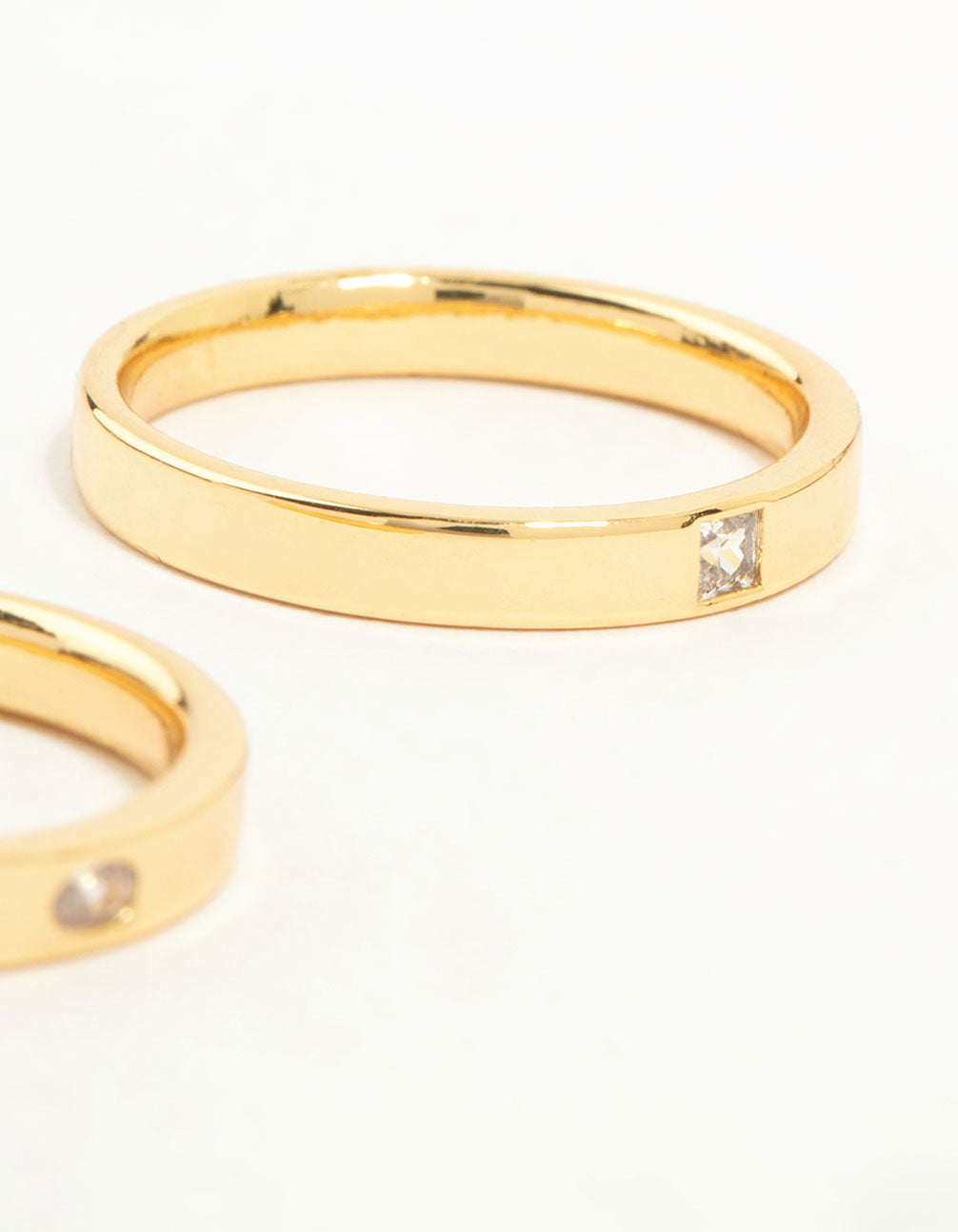 Gold Plated Fine Cubic Zirconia Band Rings 2-Pack