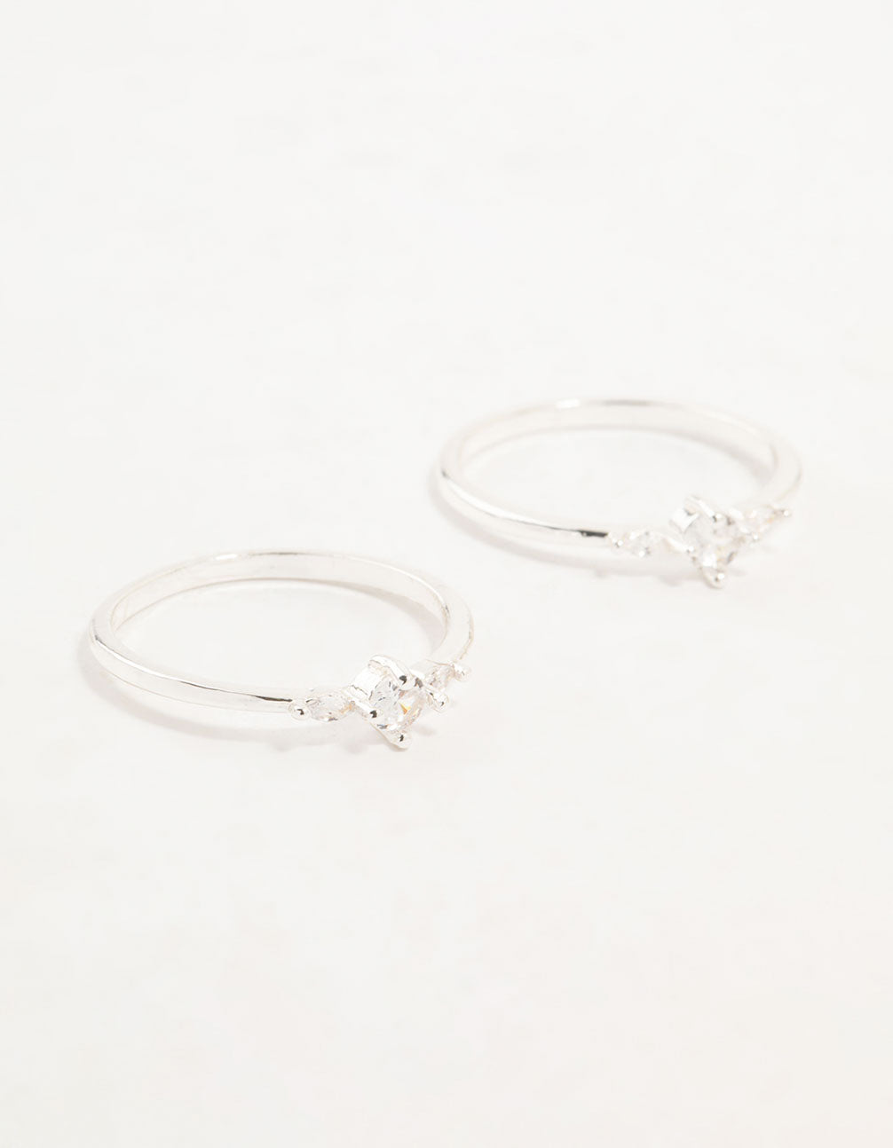 Silver Plated Dainty Cubic Zirconia Stacking Rings 2-Pack