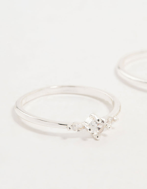 Silver Plated Dainty Cubic Zirconia Stacking Rings 2-Pack