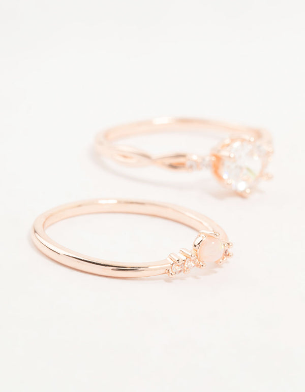 Rose Gold Plated Cubic Zirconia Stacking Rings 3-Pack