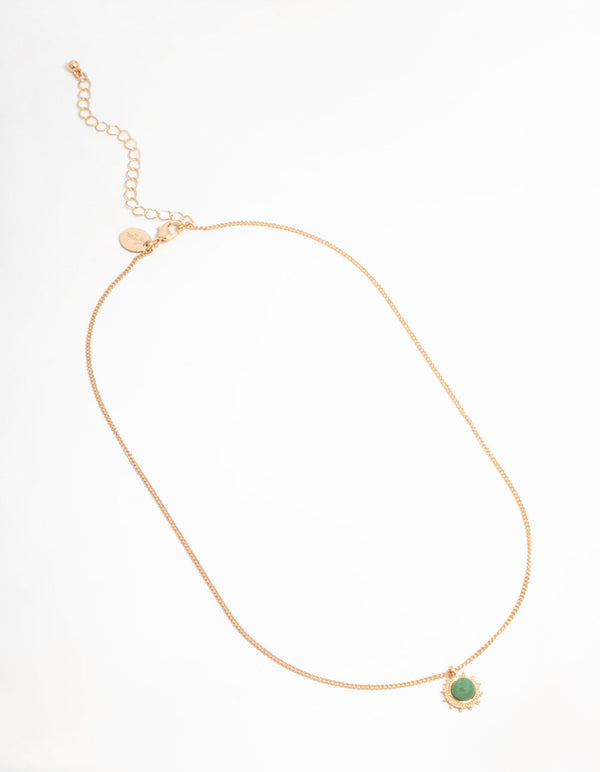 Gold Green Aventurine Sunburst Pendant Necklace