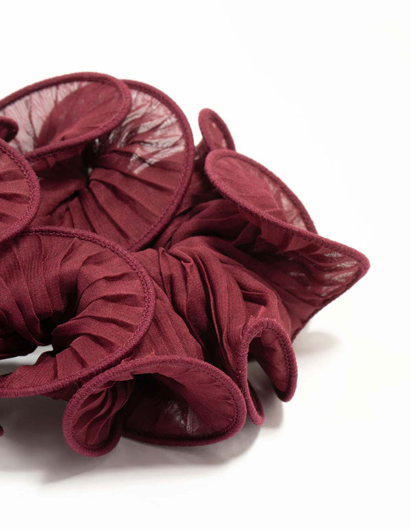 Burgundy Plisse Fabric Scrunchie