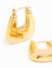 Waterproof Gold Plated Stainless Steel Rounded Square Hoop Earrings - link has visual effect only