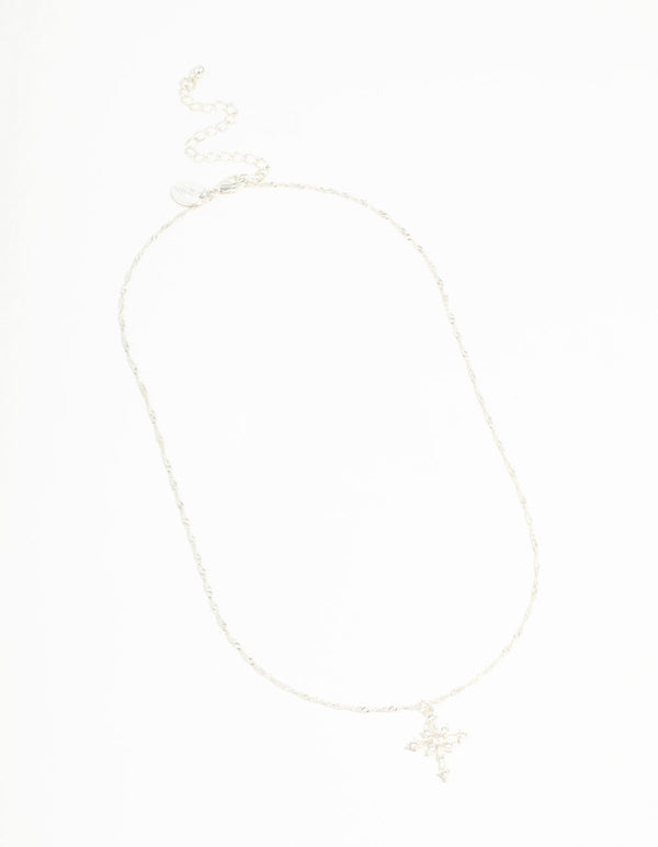 Silver Plated Cubic Zirconia Snowflake Cross Necklace