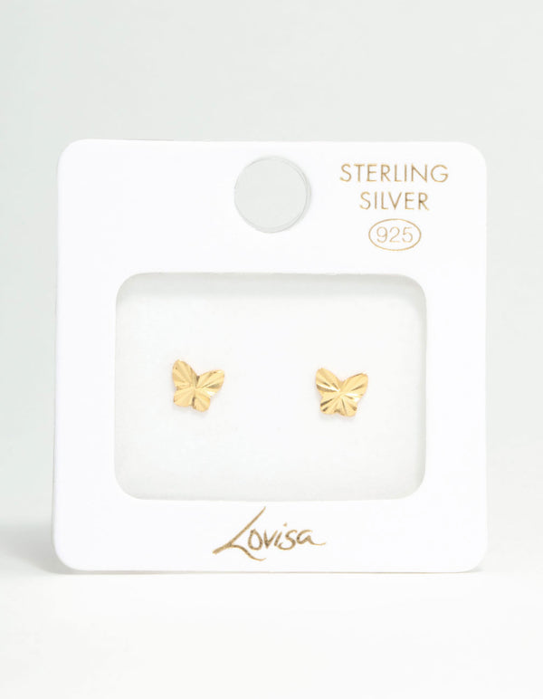 Gold Plated Sterling Silver Butterfly Stud Earrings