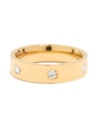 Waterproof Gold Plated Stainless Steel Cubic Zirconia Cocktail Band Ring - link has visual effect only