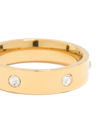 Waterproof Gold Plated Stainless Steel Cubic Zirconia Cocktail Band Ring - link has visual effect only