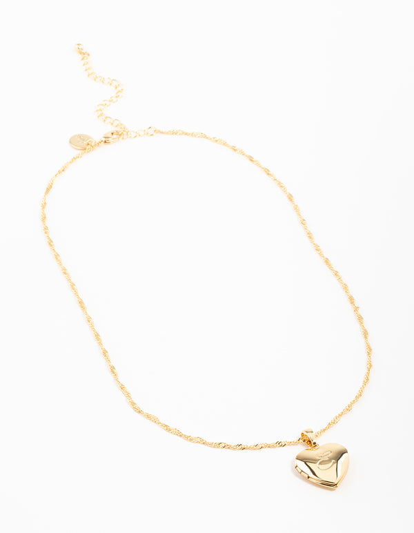 Gold Plated Heart Locket Initial E Necklace