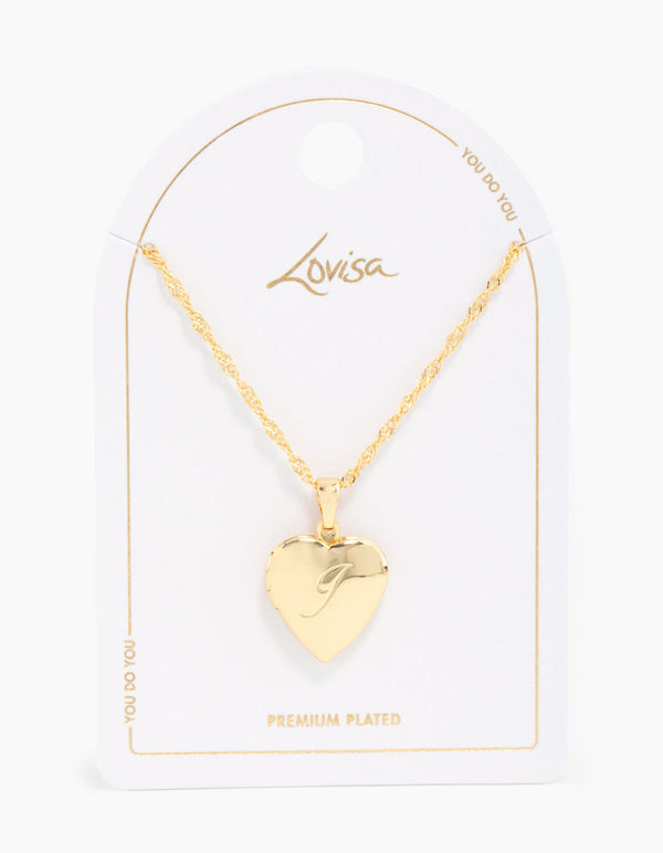Gold Plated Heart Locket Initial J Necklace