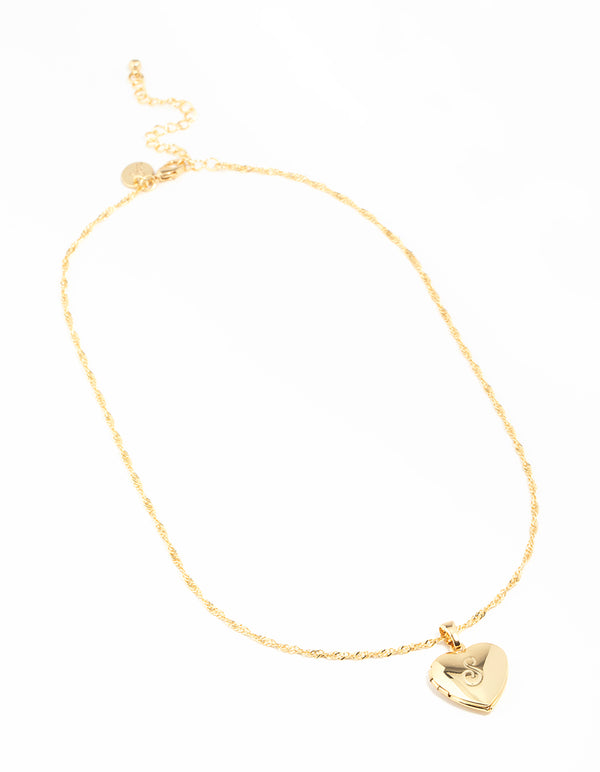 Gold Plated S Heart Locket Necklace