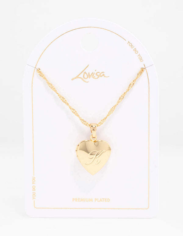 Gold Plated Heart Locket Initial K Necklace