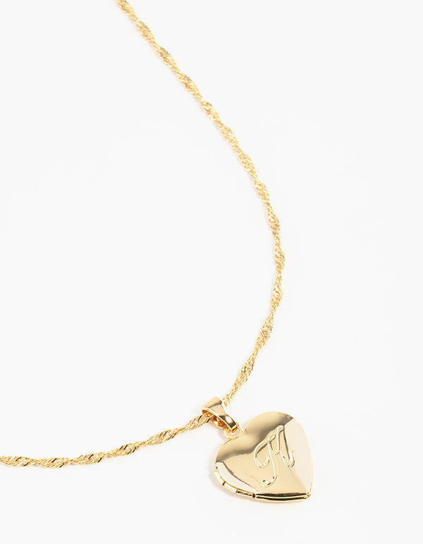 Gold Plated Heart Locket Initial K Necklace
