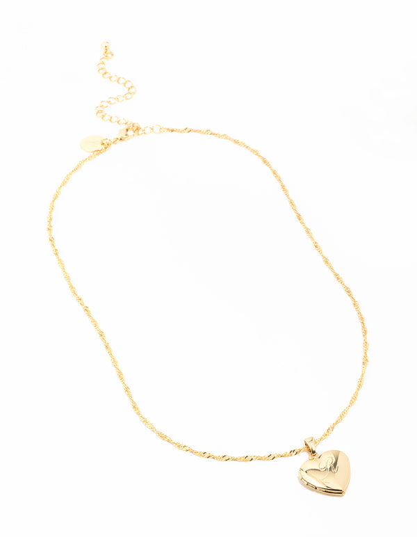 Gold Plated R Heart Locket Necklace