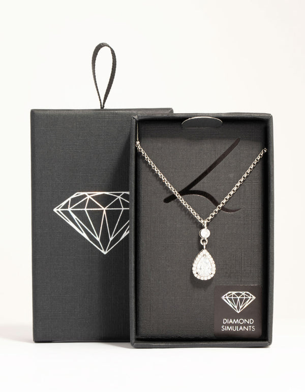 Silver Pear Cubic Zirconia Pendant Necklace