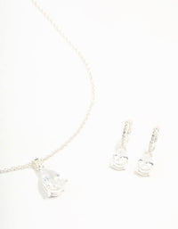 Silver Plated Cubic Zirconia Teardrop Necklace & Earrings Set - link has visual effect only