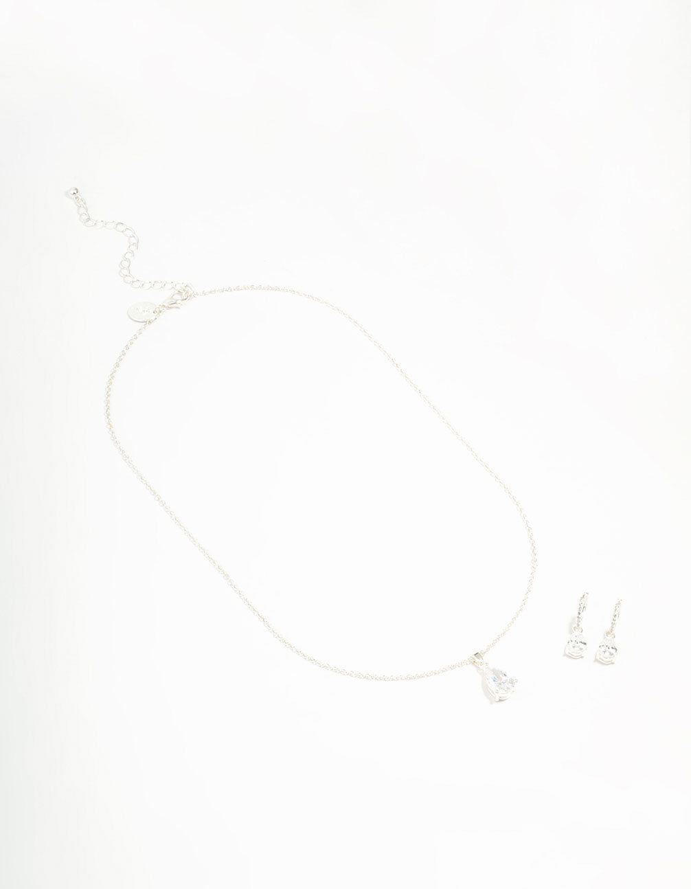 Silver Plated Cubic Zirconia Teardrop Necklace & Earrings Set