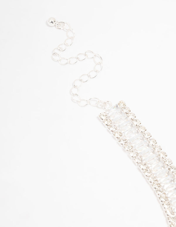 Silver Plated Cubic Zirconia Cupchain T & O Choker Necklace