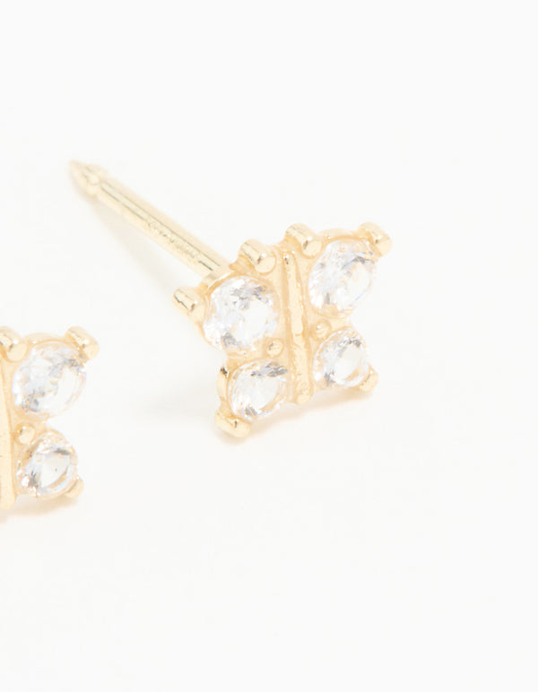 14K Solid Yellow Gold Cubic Zirconia Butterfly Piercing Stud