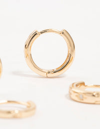 Gold Cubic Zirconia Cluster Hoop & Classic Stud Earrings 3-Pack - link has visual effect only