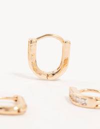 Gold Cubic Zirconia Oval Huggie Earrings 3-Pack - link has visual effect only