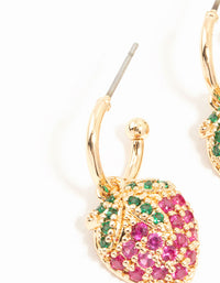 Gold Cubic Zirconia Strawberry Drop Huggie Earrings - link has visual effect only
