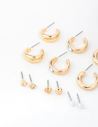 Gold Diamante Accent Hoop & Stud Earrings 6-Pack - link has visual effect only