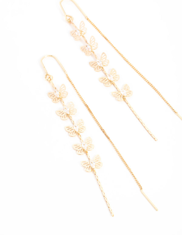 Gold Cubic Zirconia Butterfly Threader Earrings
