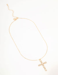 Gold Statement Diamante Cross Necklace - link has visual effect only