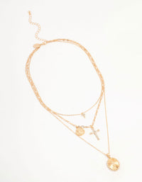 Gold Cross & Coin Layered Necklace - link has visual effect only