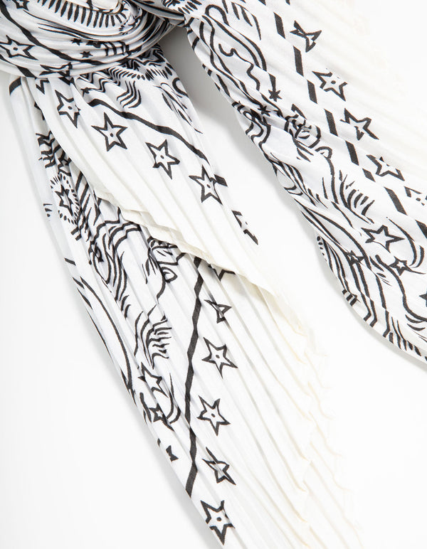White & Black Celestial Plisse Scarf