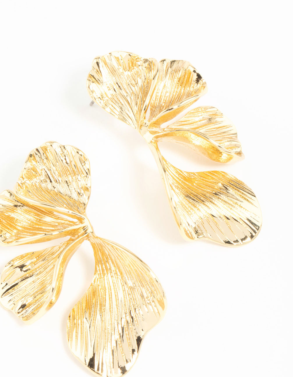 Gold Plated Organic Petal Stud Earrings
