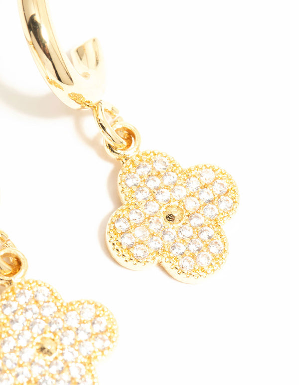 Gold Plated Cubic Zirconia Flower Drop Earrings