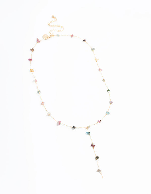 Gold Semiprecious Chip Chain Y-Necklace