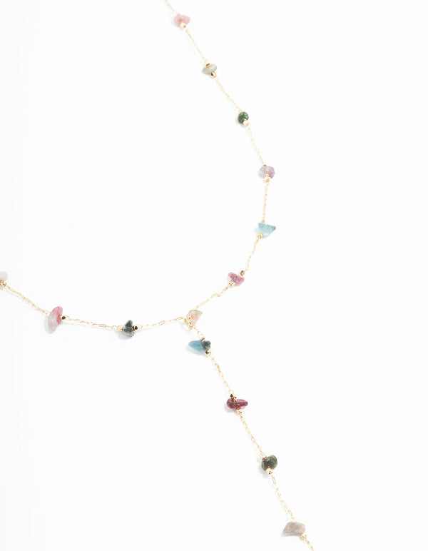 Gold Semiprecious Chip Chain Y-Necklace