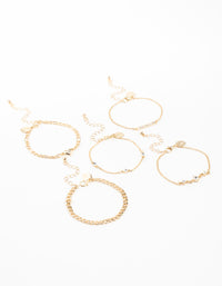 Gold Mixed Diamante Heart & Diamante Bracelets 5-Pack - link has visual effect only
