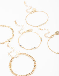Gold Mixed Diamante Heart & Diamante Bracelets 5-Pack - link has visual effect only