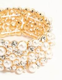 Gold Pearl & Diamante Stretch Bracelet - link has visual effect only